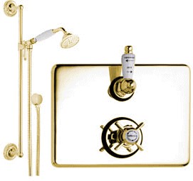 Galway Twin thermostatic shower valve with slide rail kit (Gold, Special Order)