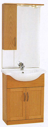 daVinci 650mm Beech Vanity Unit with basin, mirror, lights and cabinet.