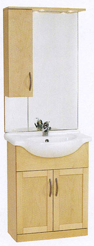 daVinci 650mm Maple Vanity Unit with basin, mirror, lights and cabinet.