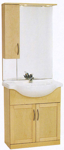 daVinci 750mm Maple Vanity Unit with basin, mirror, lights and cabinet.