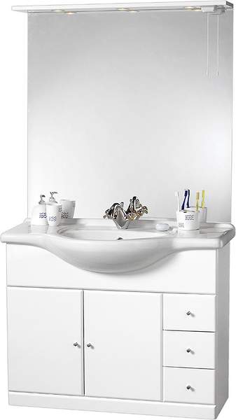 daVinci 1050mm Contour Vanity Unit with ceramic basin, mirror and lights.