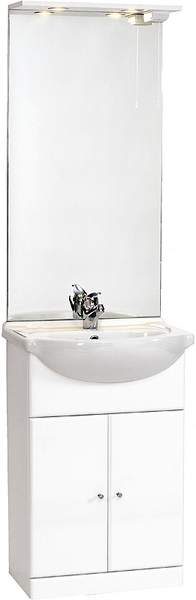 daVinci 550mm Contour Vanity Unit with ceramic basin, mirror and lights.