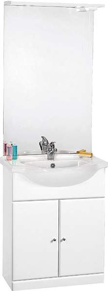 daVinci 650mm Contour Vanity Unit with ceramic basin, mirror and lights.