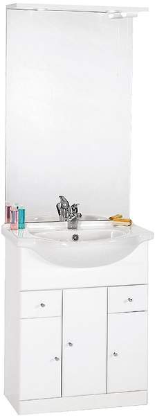 daVinci 650mm Contour Vanity Unit with ceramic basin, mirror and lights.