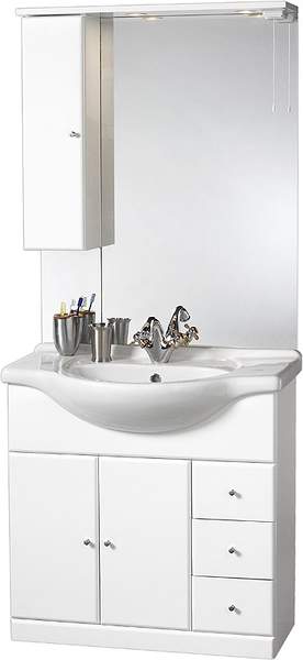 daVinci 850mm Contour Vanity Unit with ceramic basin, mirror and cabinet.