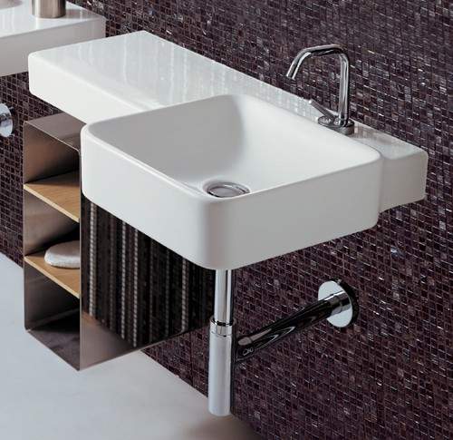 Flame 1 Tap Hole Long Square Wall Hung Basin With Unit. 820 x 500mm.