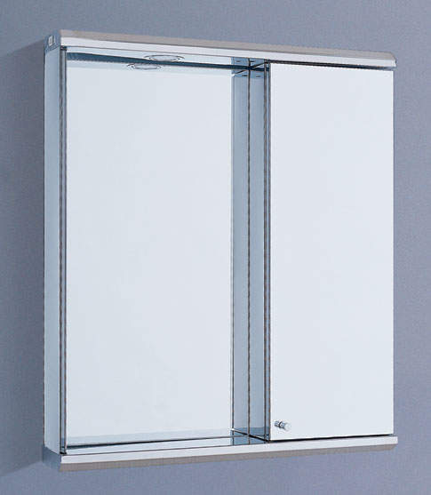 Reflections Esher stainless steel bathroom cabinet, light. 620x730mm.