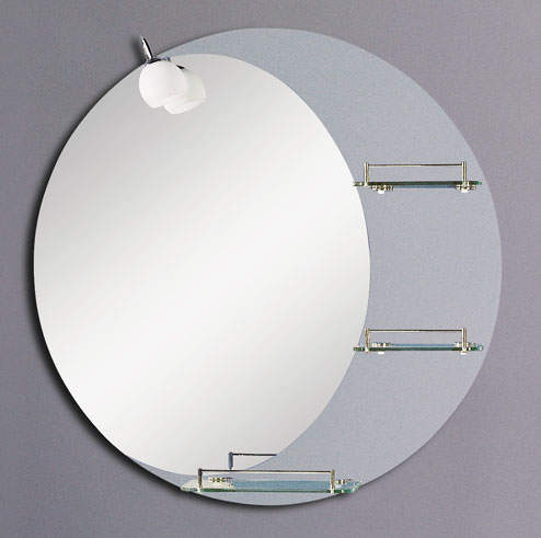 Reflections Wishaw illuminated bathroom mirror with shelves. 800mm diam.