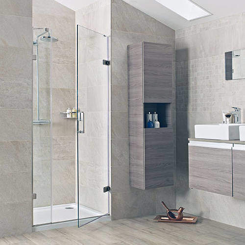 Roman Liber8 Hinged Shower Door With One In-Line Panel (1200, Nickel).