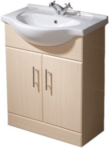 Roma Furniture 650mm Beech Vanity Unit, Ceramic Basin, Fully Assembled.