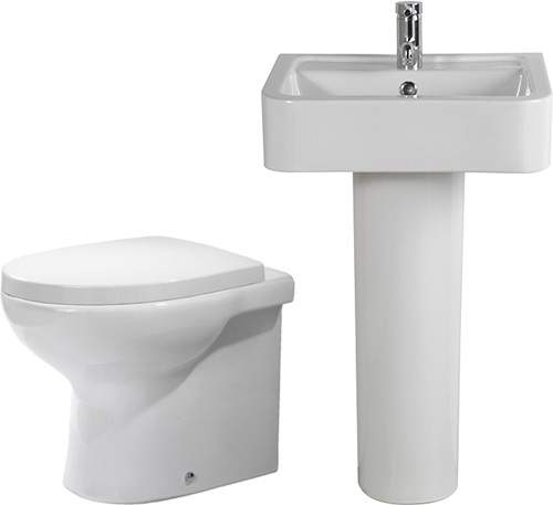 Shires Parisi 3 Piece Bathroom Suite, Back To Wall Toilet Pan, 51cm Basin.