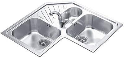 Smeg Sinks 2.5 Bowl Stainless Steel Corner Inset Kitchen Sink.