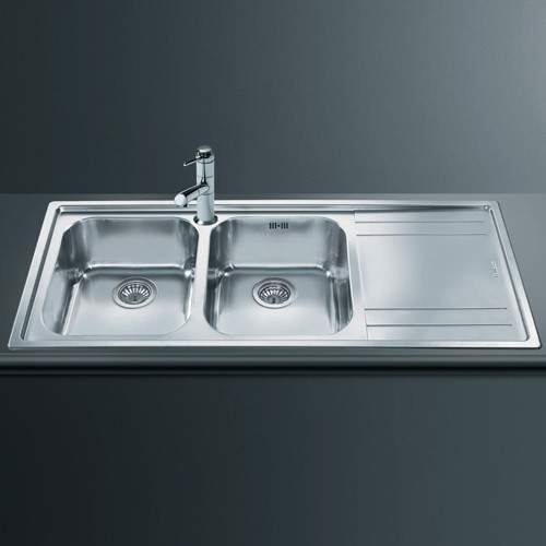 Smeg Sinks Rigae 2.0 Double Bowl Sink With Right Hand Drainer (S Steel).