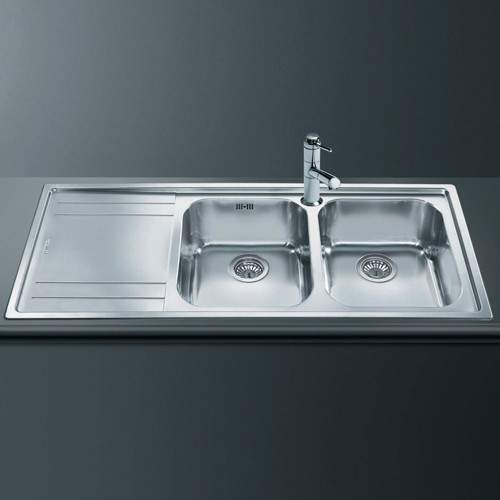 Smeg Sinks Rigae 2.0 Double Bowl Sink With Left Hand Drainer (S Steel).
