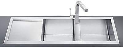 Smeg Sinks 2.0 Bowl Stainless Steel Inset Kitchen Sink, Left Hand Drainer.