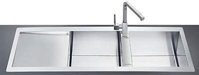 Smeg Sinks 2.0 Bowl Stainless Steel Flush Fit Sink, Left Hand Drainer.
