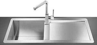Smeg Sinks 1.0 Bowl Stainless Steel Flush Fit Sink, Right Hand Drainer.