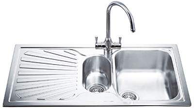 Smeg Sinks 1.5 Bowl Stainless Steel Inset Kitchen Sink With Left Hand Drainer.