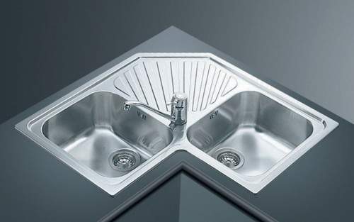 Smeg Sinks Alba 2.0 Bowl Corner Sink With Centre Drainer (Stainless Steel).