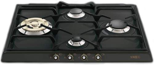 Smeg Gas Hobs Cortina 4 Burner Gas Hob With Brass Controls. 60cm (Anthracite).