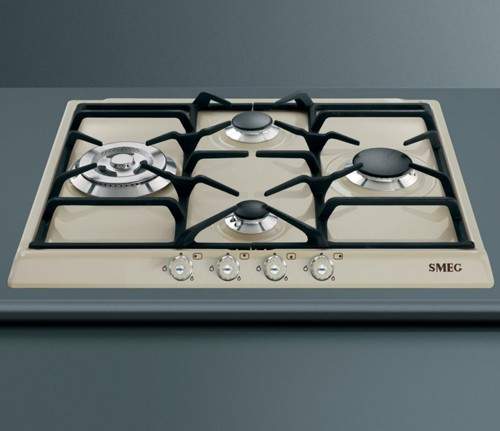 Smeg Gas Hobs Cortina 4 Burner Gas Hob With Silver Controls. 60cm (Cream).