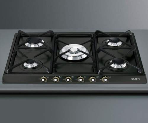 Smeg Gas Hobs Cortina 5 Burner Gas Hob With Brass Controls. 70cm (Anthracite).