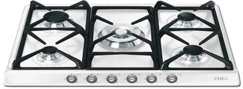 Smeg Gas Hobs Cortina 5 Burner Gas Hob With Silver Controls. 70cm (White).