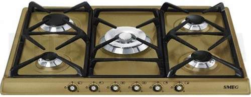 Smeg Gas Hobs Cortina 5 Burner Gas Hob With Brass Controls. 70cm (Brass).