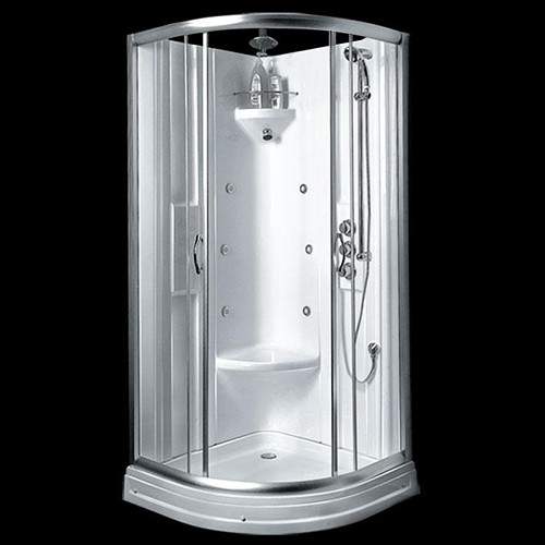 Hydra Quadrant Shower Pod With Body Jets, Valve & Shower Heads. 900x900.