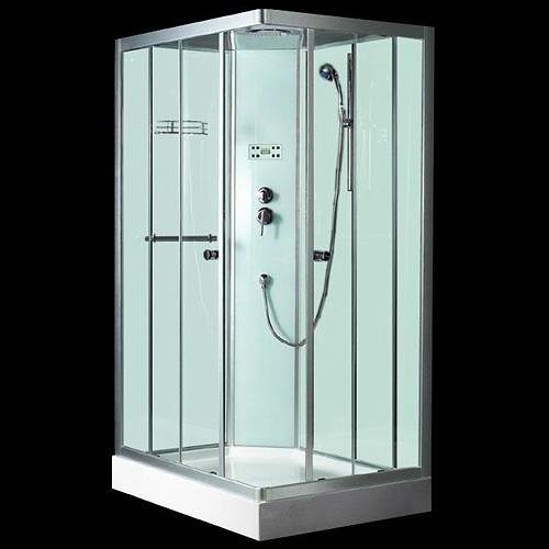 Hydra Rectangular Shower Pod, Radio, Valve & Shower Heads. 1000x800.