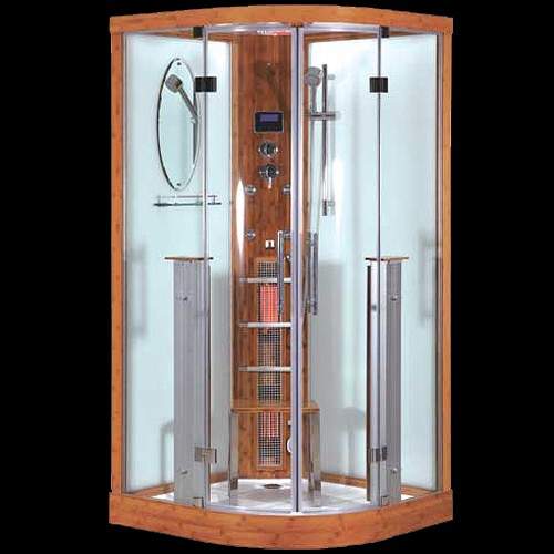 Hydra Quadrant Steam Shower & Sauna Cubicle (Bamboo). 1000x1000mm.