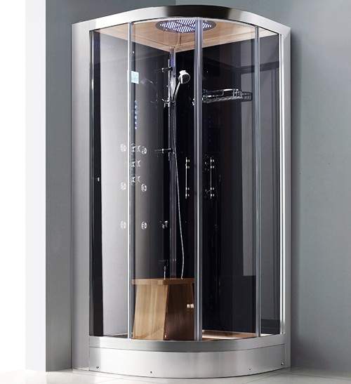 Hydra Steam Shower Enclosure (Black, Teak, Left Handed). 1000x900.