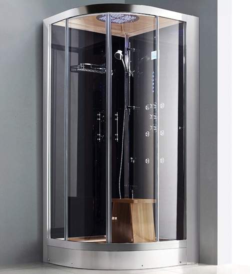 Hydra Steam Shower Enclosure (Black, Teak, Right Handed). 1000x900.