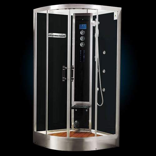 Hydra Quadrant Steam Shower Enclosure (Black, Teak). 900x900mm.
