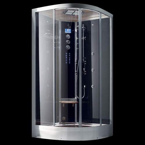 Hydra Quadrant Steam Shower Enclosure (Black, Teak). 1000x1000mm.