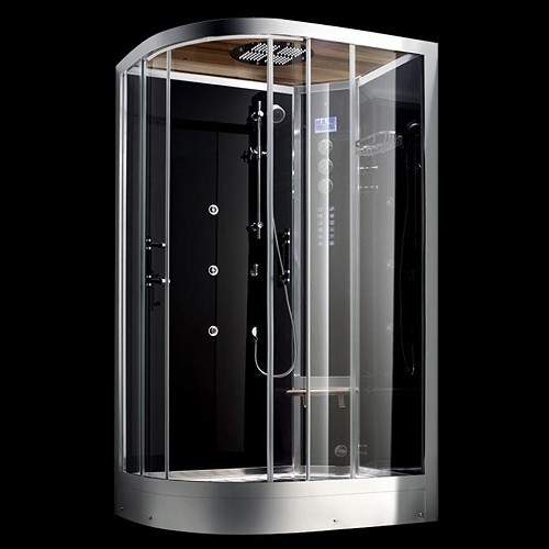 Hydra Steam Shower Enclosure (Black, Teak, Right Handed). 1200x900.