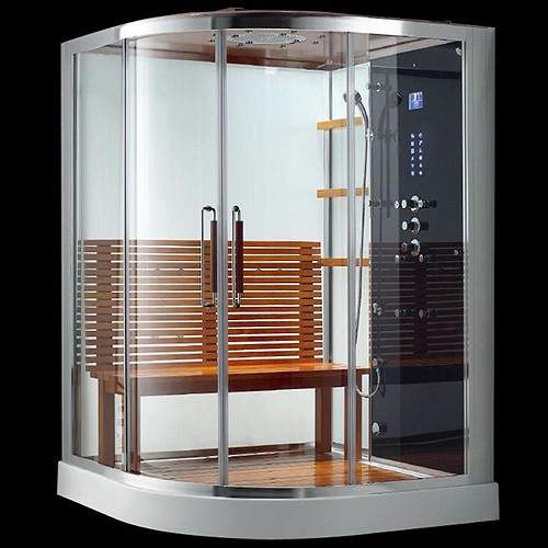 Hydra Corner Steam Shower Enclosure (Oak Trim). 1500x1500mm.