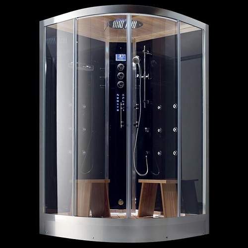 Hydra Quadrant Steam Shower Enclosure (Black, Teak). 1200x1200mm.