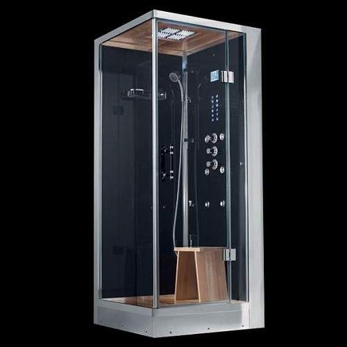 Hydra Square Steam Shower Enclosure (Black, Teak, Right Hand). 800x800.