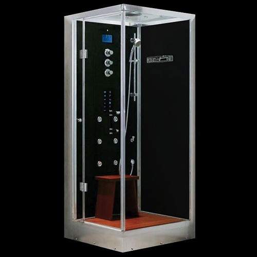 Hydra Square Steam Shower Enclosure (Black, Oak, Left Handed). 900x900.