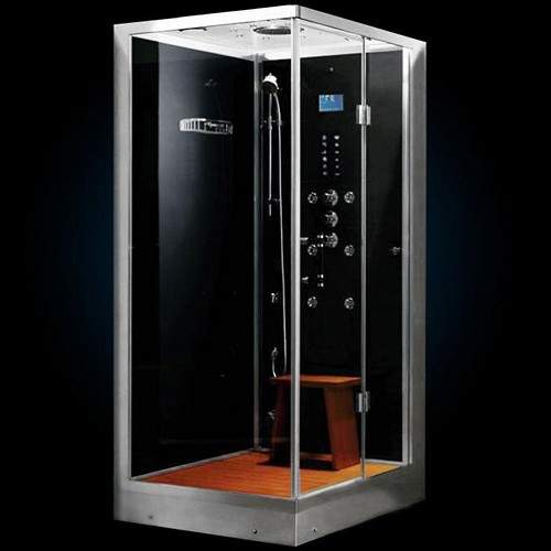 Hydra Rectangular Steam Shower Enclosure (Oak, Right Handed). 1200x900.