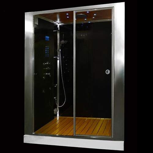 Hydra Inset Steam Shower Enclosure (Oak, Sliding Door). 1500x1030.