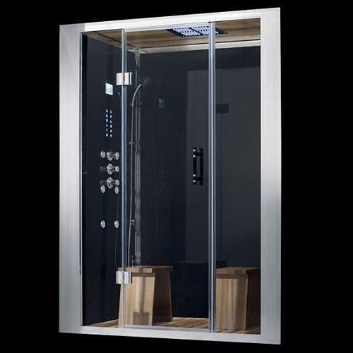 Hydra Inset Steam Shower Enclosure (Teak, Hinged Door). 1500x930.