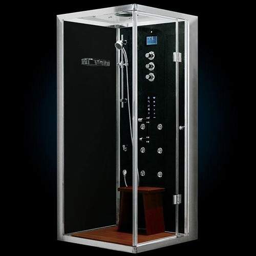 Hydra Steam Shower Enclosure For Wetrooms (Oak, Right Hand). 900x900.
