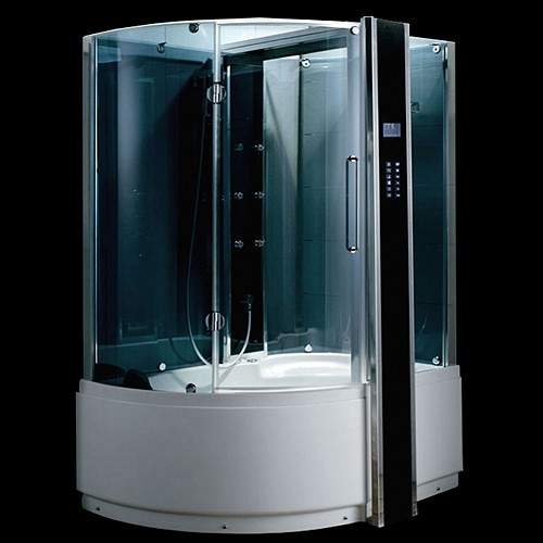 Hydra Corner Steam Shower Bath With Jets (Left Handed). 1500x1000.