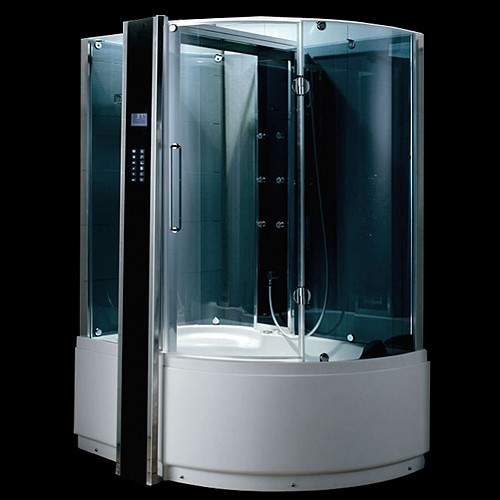 Hydra Corner Steam Shower Bath With Jets (Right Handed). 1500x1000.