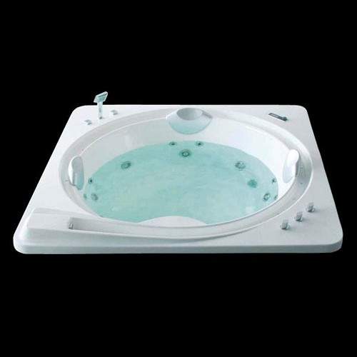Hydra Large Square Sunken Whirlpool Bath With Back Rests. 2020x2020.