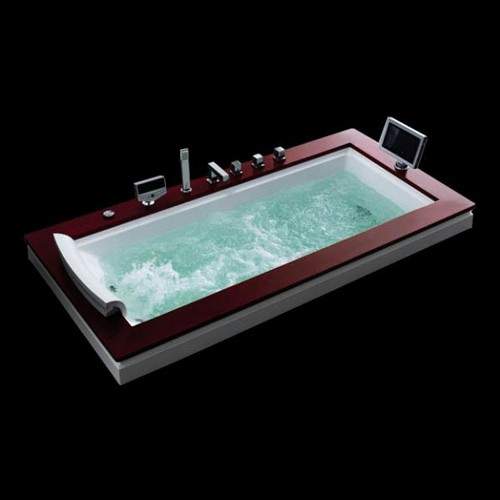 Hydra Sunken Whirlpool Bath With TV & Red Surround. 1850x900.