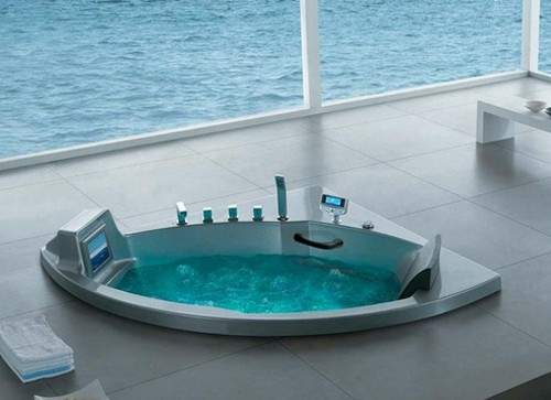 Hydra Corner Sunken Whirlpool Bath With TV. 1470x1470mm.