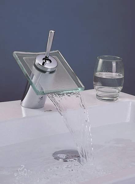 Hydra Square Waterfall Basin Mixer Tap With Round Column.